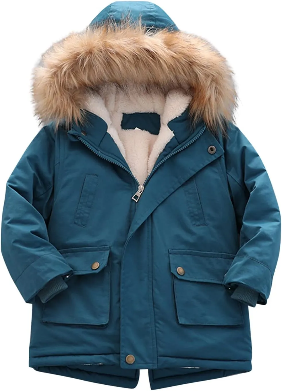 2021 Thick Quilted Fleece Lined Jacket for 2-7 Years Kids Boy's Winter Coat Hooded Cotton-padded Parka Outerwear