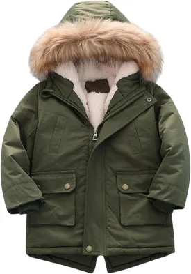 2021 Thick Quilted Fleece Lined Jacket for 2-7 Years Kids Boy's Winter Coat Hooded Cotton-padded Parka Outerwear