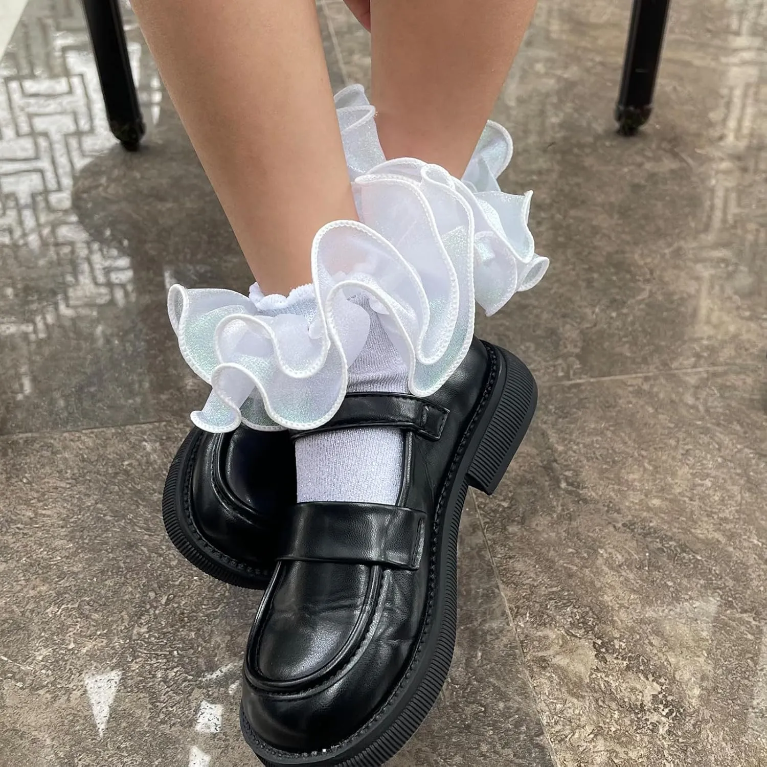 4 Pairs Girls Ruffle Socks Big and Shimmering Lace Sock Ruffled Dress Socks for Girl Toddler