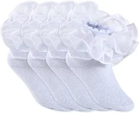 4 Pairs Girls Ruffle Socks Big and Shimmering Lace Sock Ruffled Dress Socks for Girl Toddler