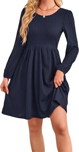 AELSON Womens Fall Dresses Crew Neck Long Sleeve A Line Winter Knit Sweater Dress Casual