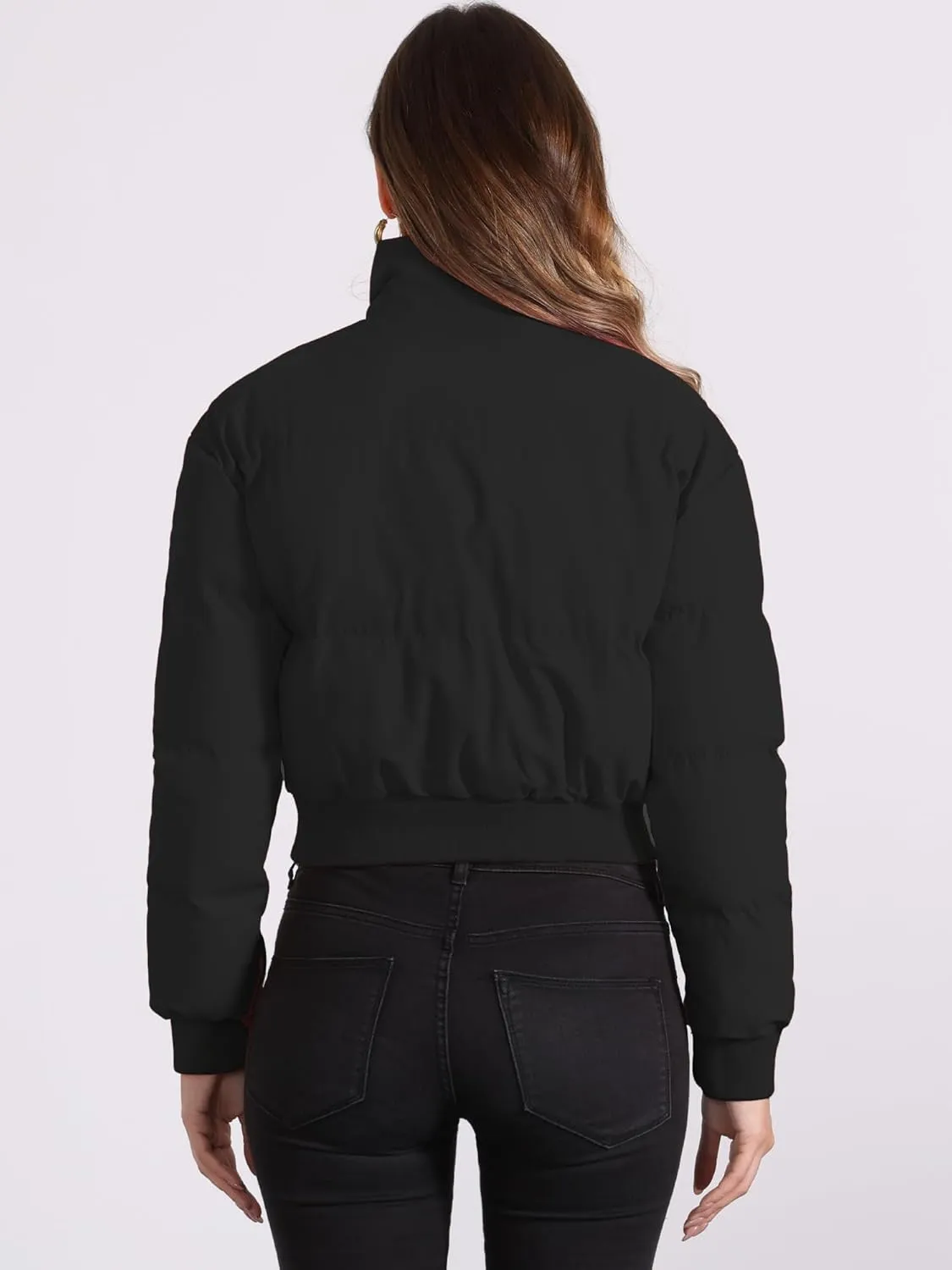 Allegra K Women's Winter Bomber Jacket Outwear Baggy Padded Cropped Lightweight Coats