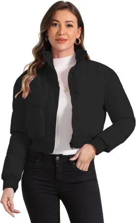 Allegra K Women's Winter Bomber Jacket Outwear Baggy Padded Cropped Lightweight Coats