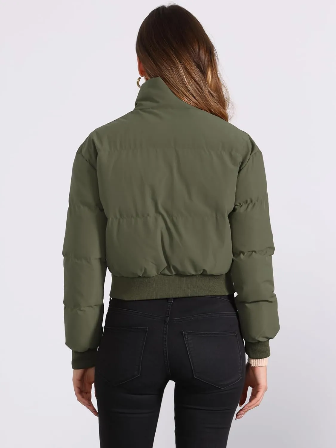 Allegra K Women's Winter Bomber Jacket Outwear Baggy Padded Cropped Lightweight Coats