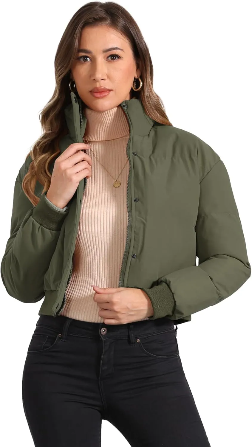 Allegra K Women's Winter Bomber Jacket Outwear Baggy Padded Cropped Lightweight Coats