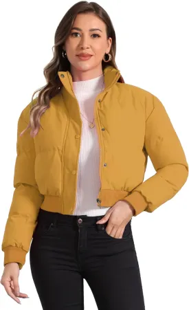 Allegra K Women's Winter Bomber Jacket Outwear Baggy Padded Cropped Lightweight Coats