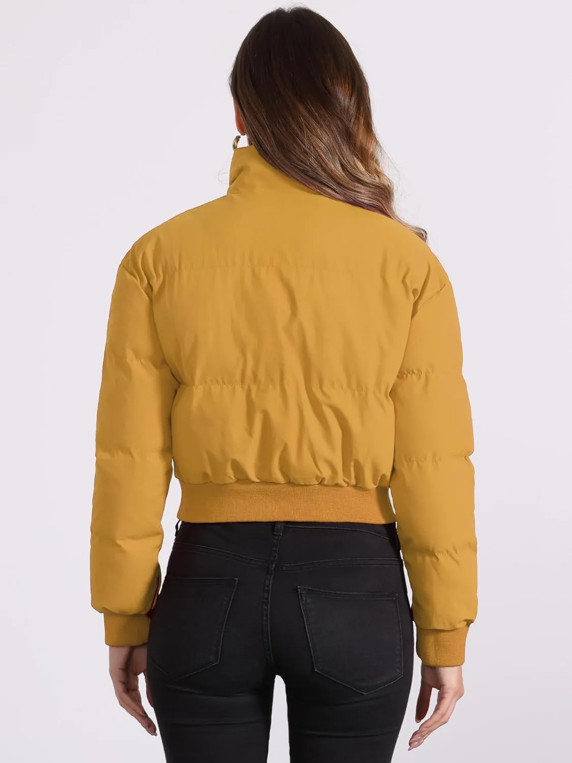 Allegra K Women's Winter Bomber Jacket Outwear Baggy Padded Cropped Lightweight Coats