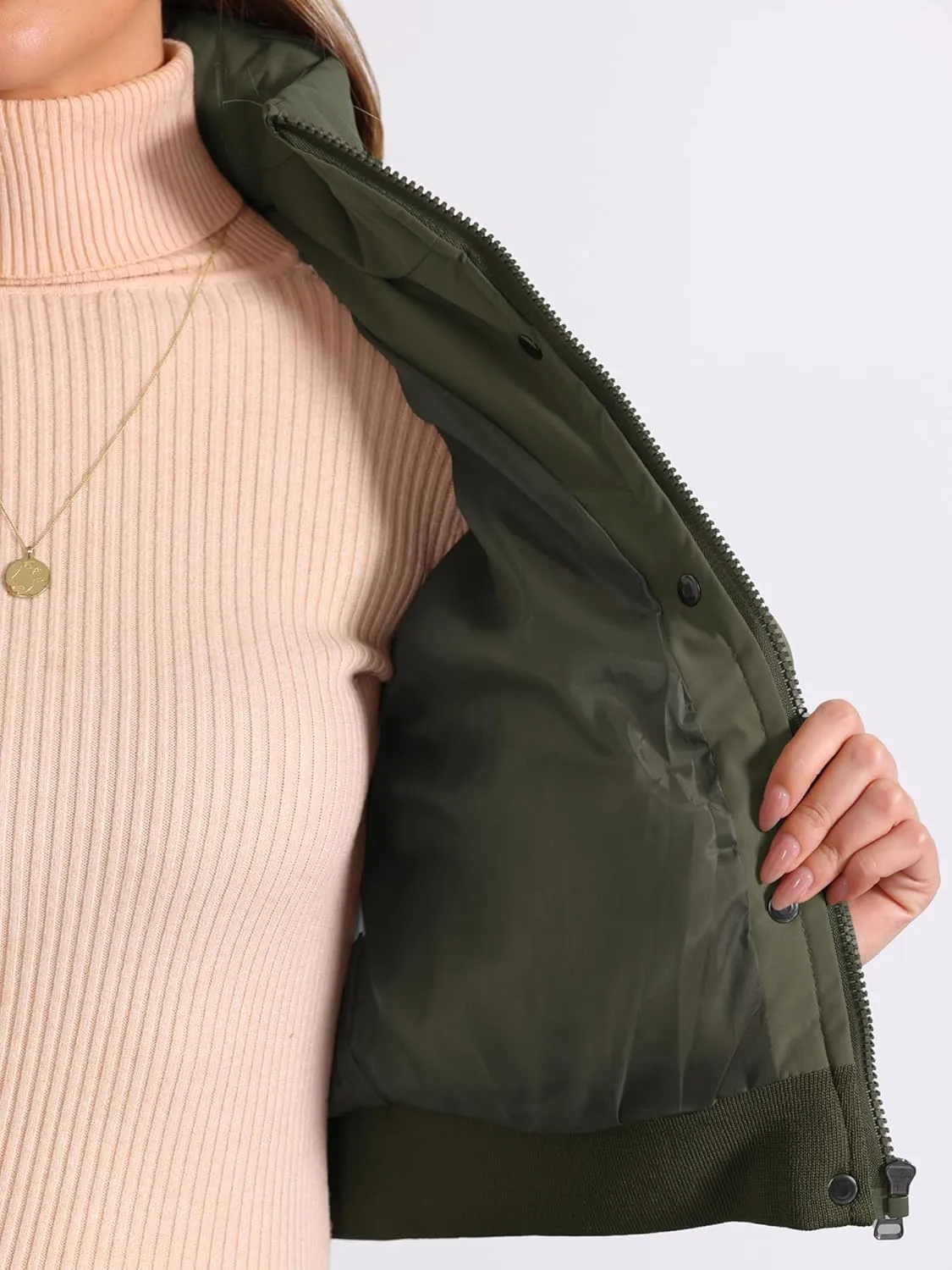 Allegra K Women's Winter Bomber Jacket Outwear Baggy Padded Cropped Lightweight Coats