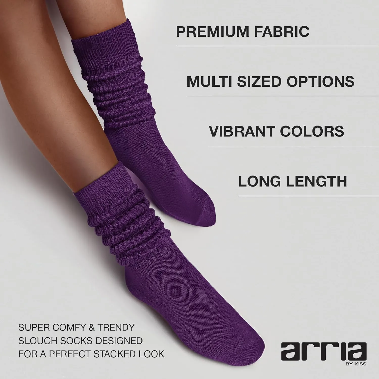 ARRIA Slouch Socks  Womens Cute Trendy, Soft Ribbed Medium Thickness, All Seasons, Classic Solid Colors, Boot Sock