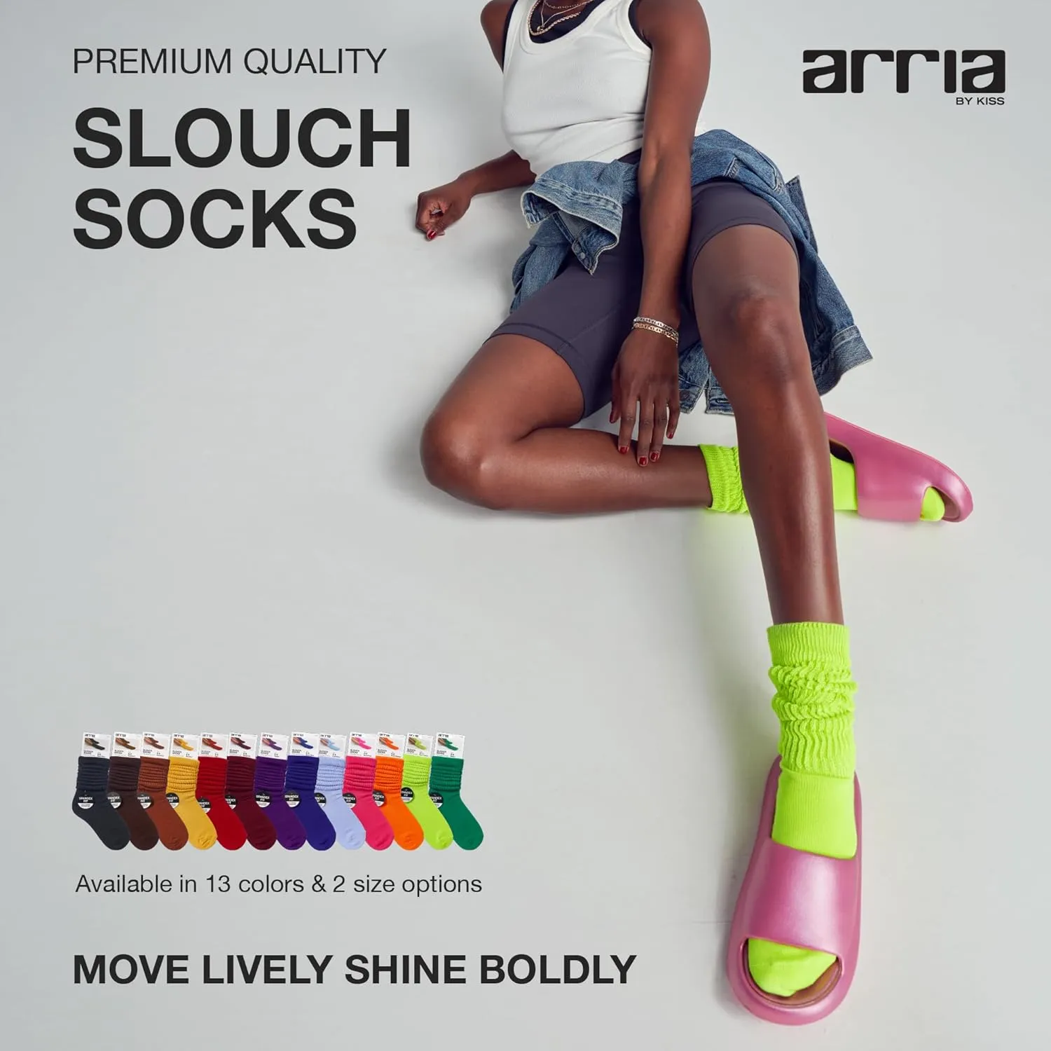 ARRIA Slouch Socks  Womens Cute Trendy, Soft Ribbed Medium Thickness, All Seasons, Classic Solid Colors, Boot Sock