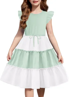 Arshiner Girl's Summer Dress Ruffle Sleeve Tiered Casual Party Dresses with Pockets 5-12 Years