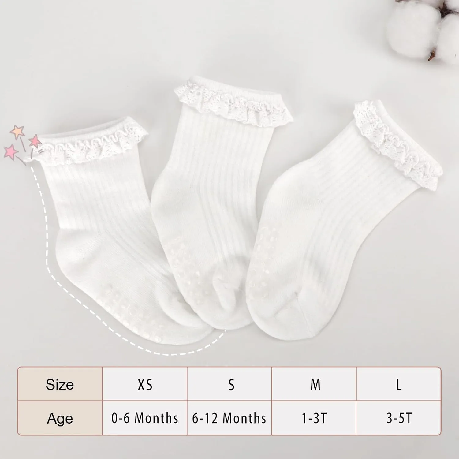 Baby Girl Toddlers Socks with Non-slip Grip Cute Frilly Ruffle Ankle Soft Cotton Newborn Baby Socks for Infant Kids