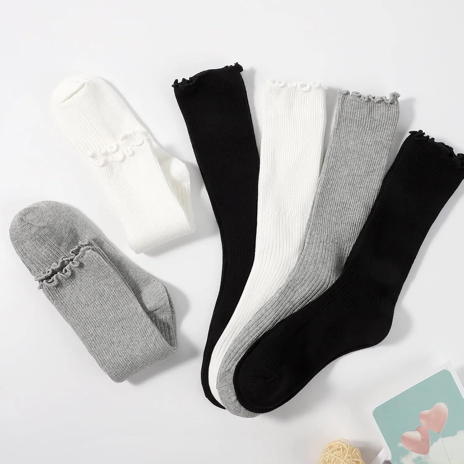 BOOPH 6 Pairs Girls Ruffle Socks Baby Toddlers Turn Cuff Slouch Crew Socks for Kids