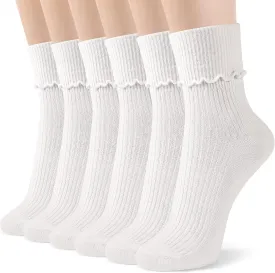 BOOPH 6 Pairs Girls Ruffle Socks Baby Toddlers Turn Cuff Slouch Crew Socks for Kids