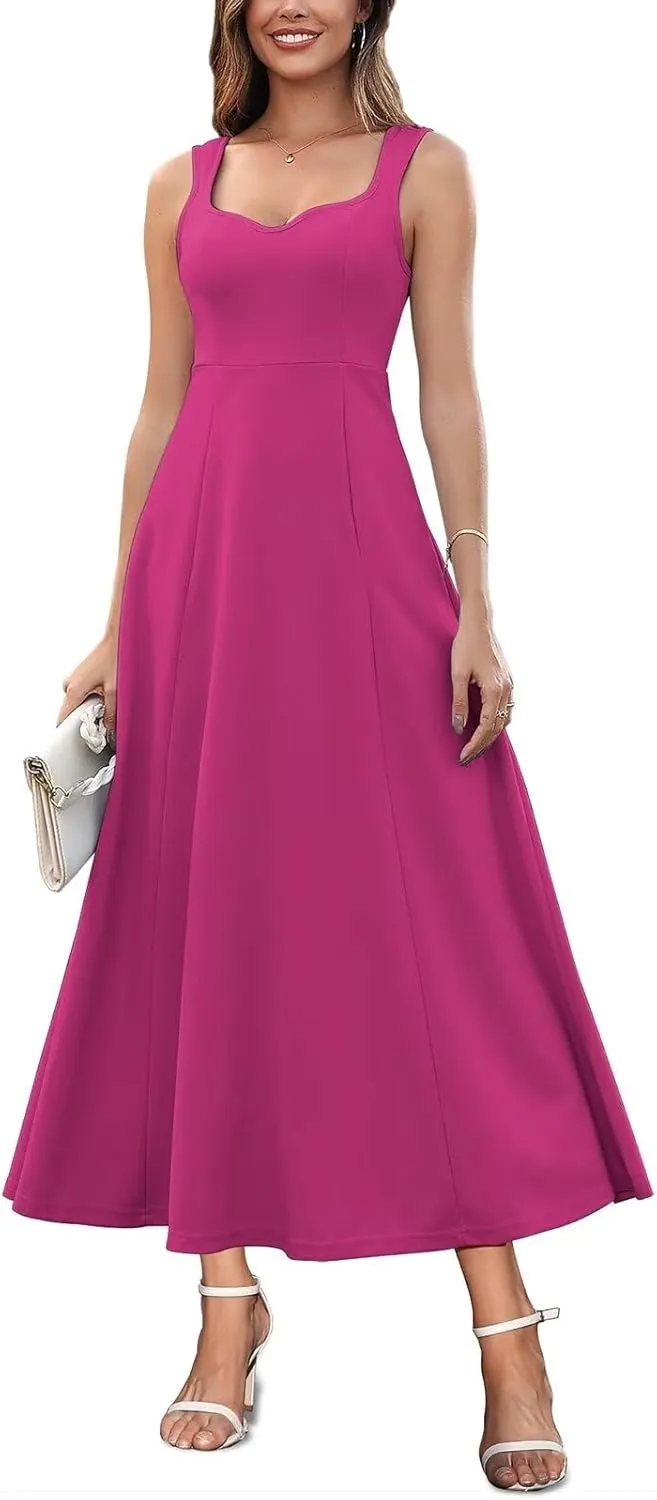 Brosloth Womens Wedding Guest Dresses Elegant Long Sweetheart Neckline Sleeveless Cocktail Dress