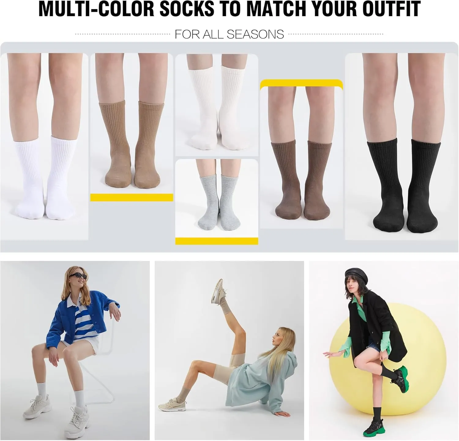 CLOSEMATE Womens Calf Crew Socks Comfortable Soft Cotton and Lightweight 5 Pairs