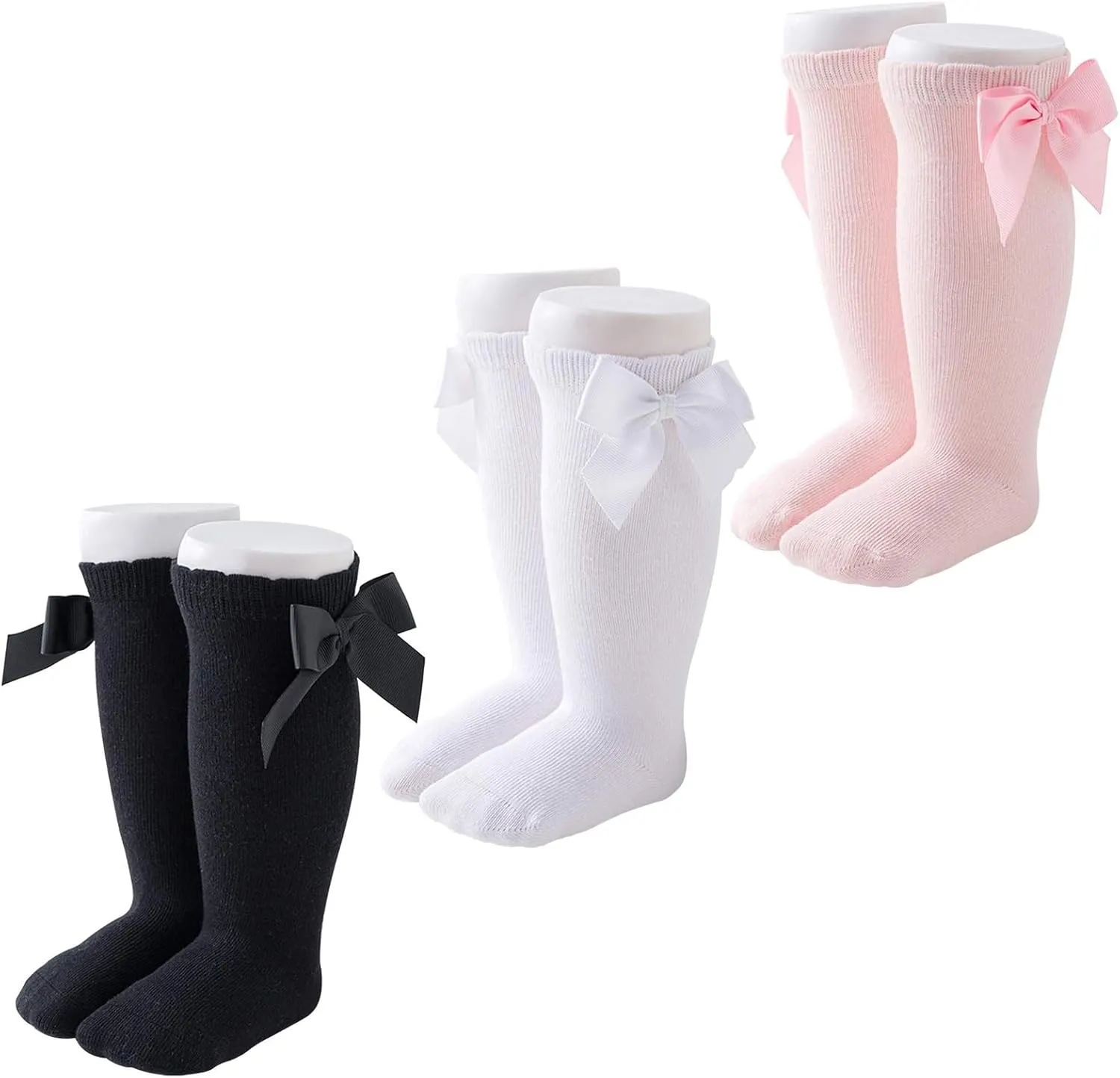 CozyWay Baby & Toddler Knee High Bow Socks For Girls - Multi Color - 3 Pack
