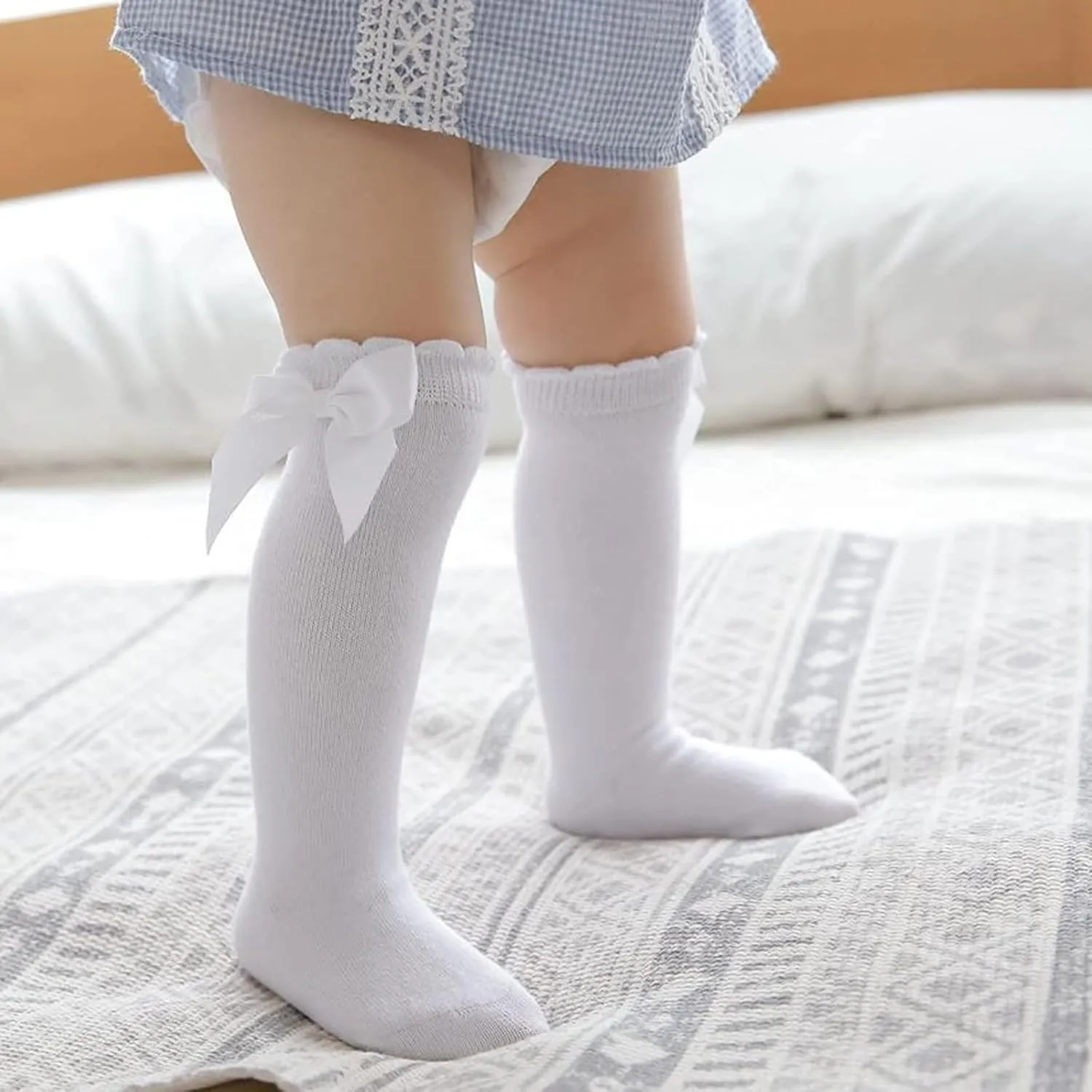 CozyWay Baby & Toddler Knee High Bow Socks For Girls - Multi Color - 3 Pack