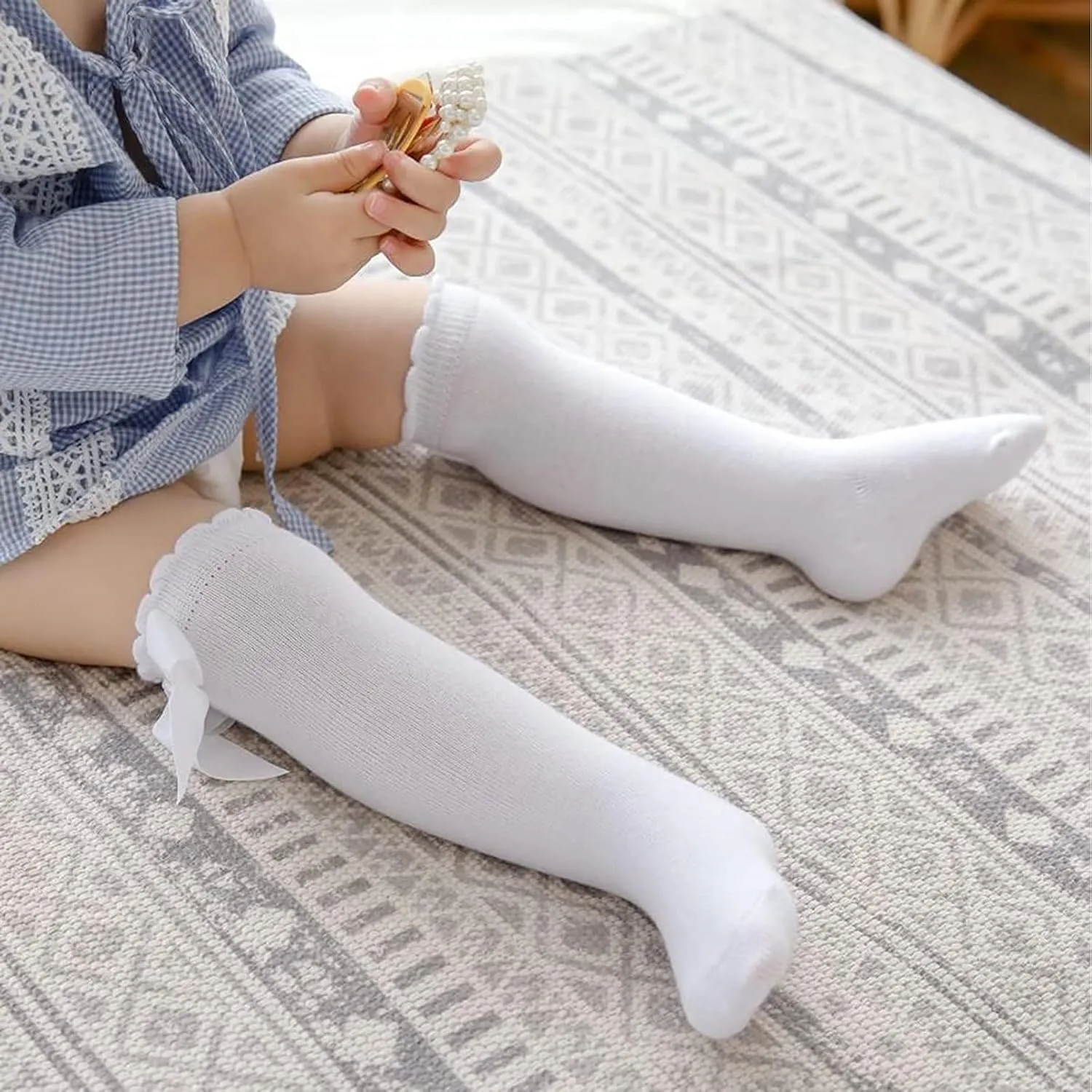 CozyWay Baby & Toddler Knee High Bow Socks For Girls - Multi Color - 3 Pack