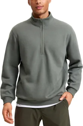 CRZ YOGA Fleece Lined Half Zip Sweatshirts for Men Mock Neck Pullover Sweat Shirts Casual Workout Daily Sweaters