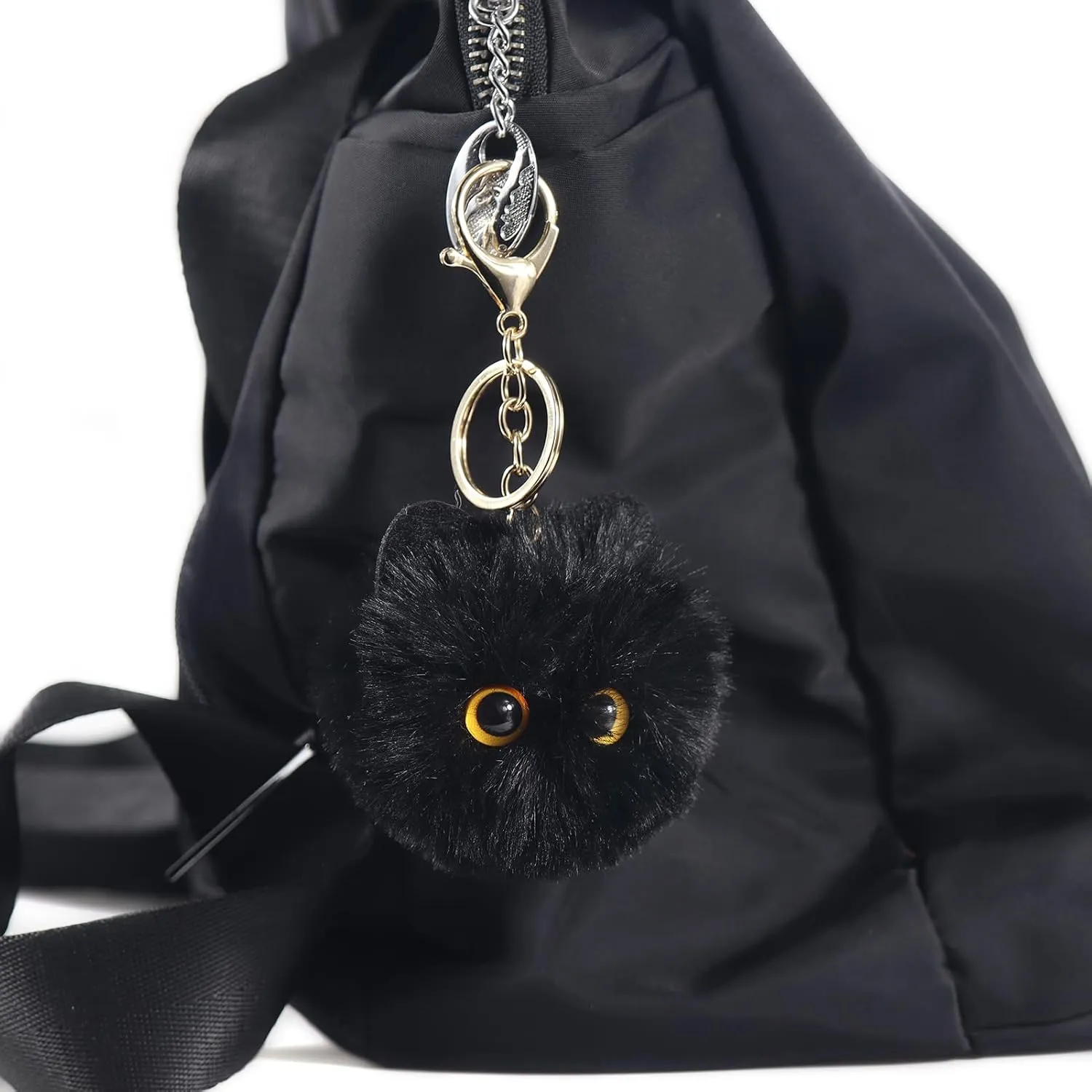 Cute Cat Pom Pom Keychains for Girls,Fluffy Keychain Accessories,Fuzzy Backpack Charms for Women