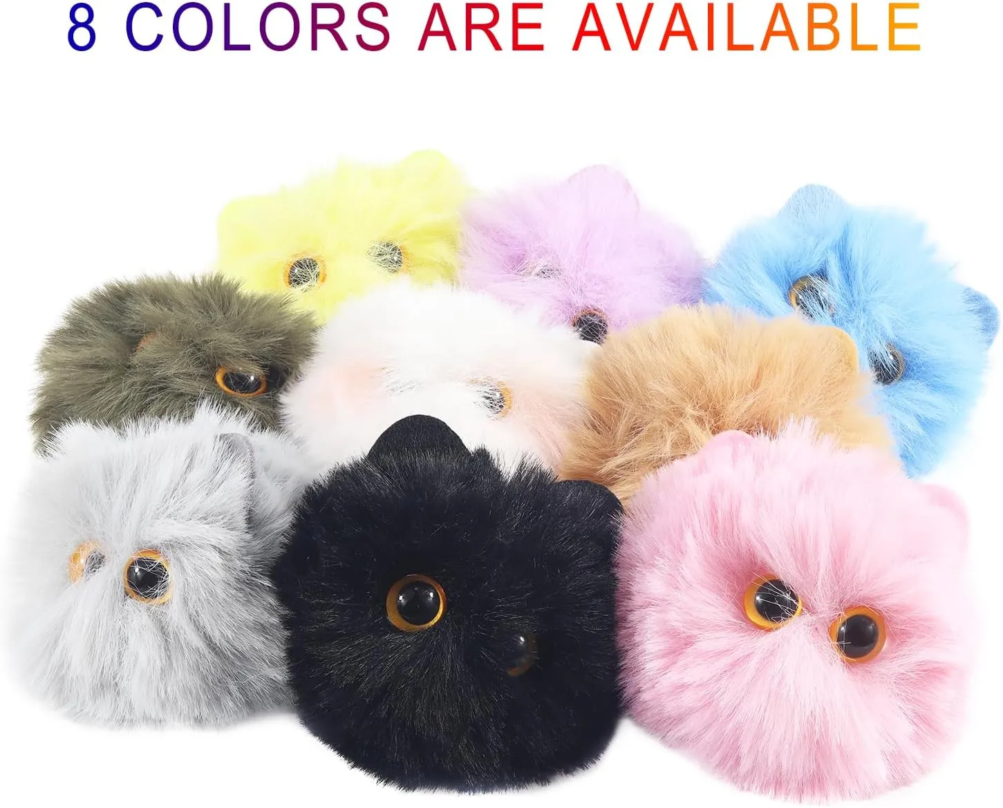 Cute Cat Pom Pom Keychains for Girls,Fluffy Keychain Accessories,Fuzzy Backpack Charms for Women