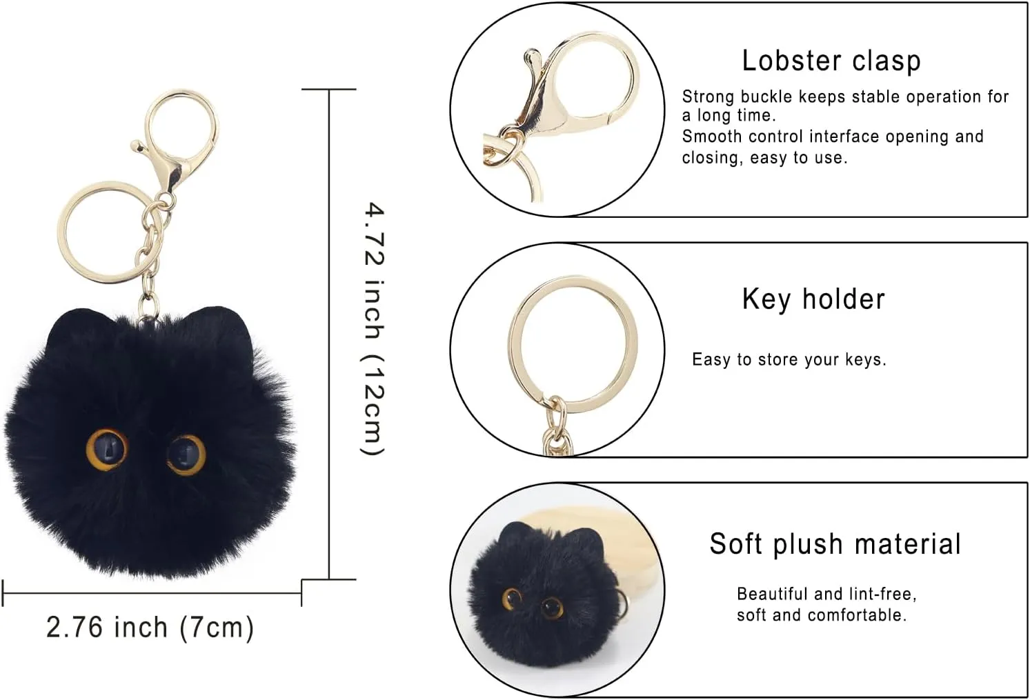 Cute Cat Pom Pom Keychains for Girls,Fluffy Keychain Accessories,Fuzzy Backpack Charms for Women