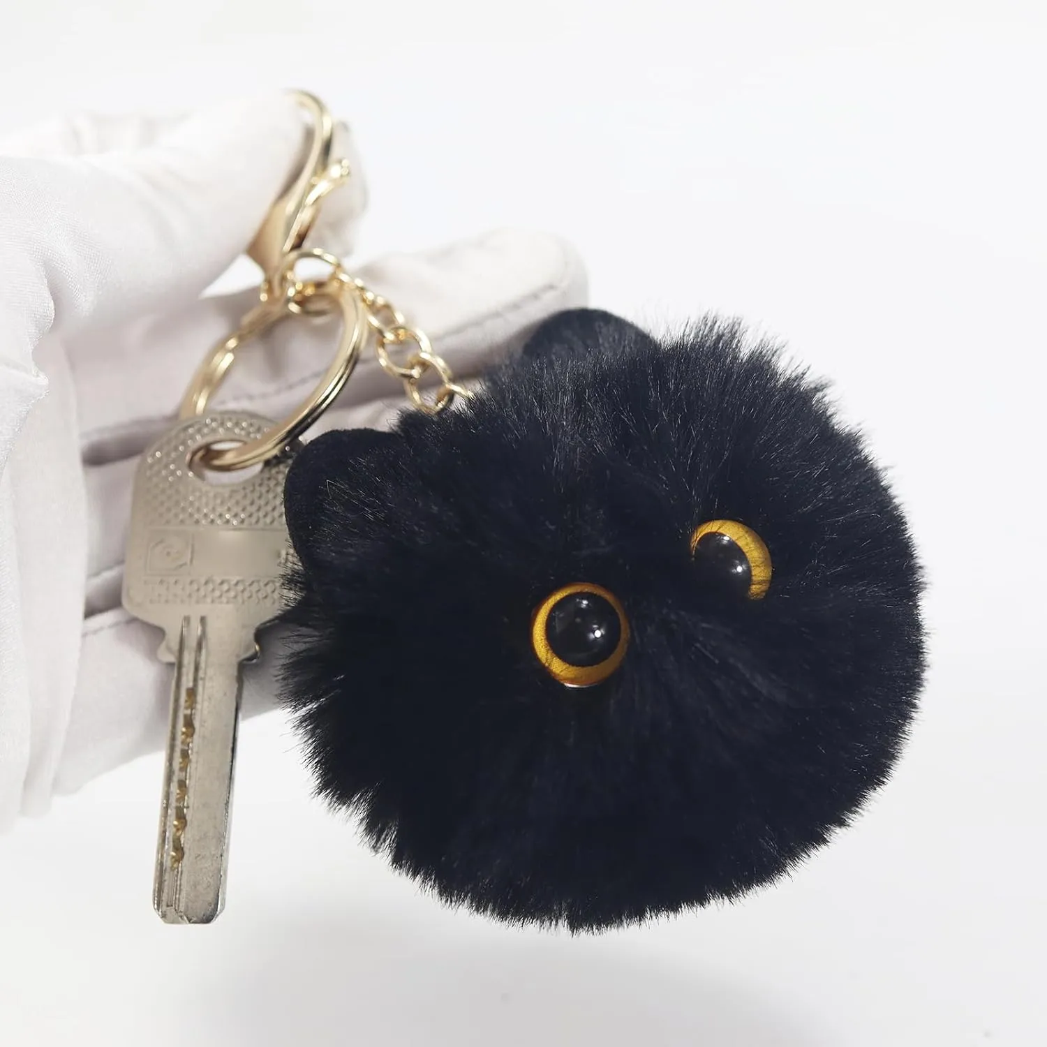 Cute Cat Pom Pom Keychains for Girls,Fluffy Keychain Accessories,Fuzzy Backpack Charms for Women