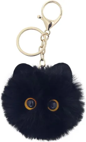 Cute Cat Pom Pom Keychains for Girls,Fluffy Keychain Accessories,Fuzzy Backpack Charms for Women