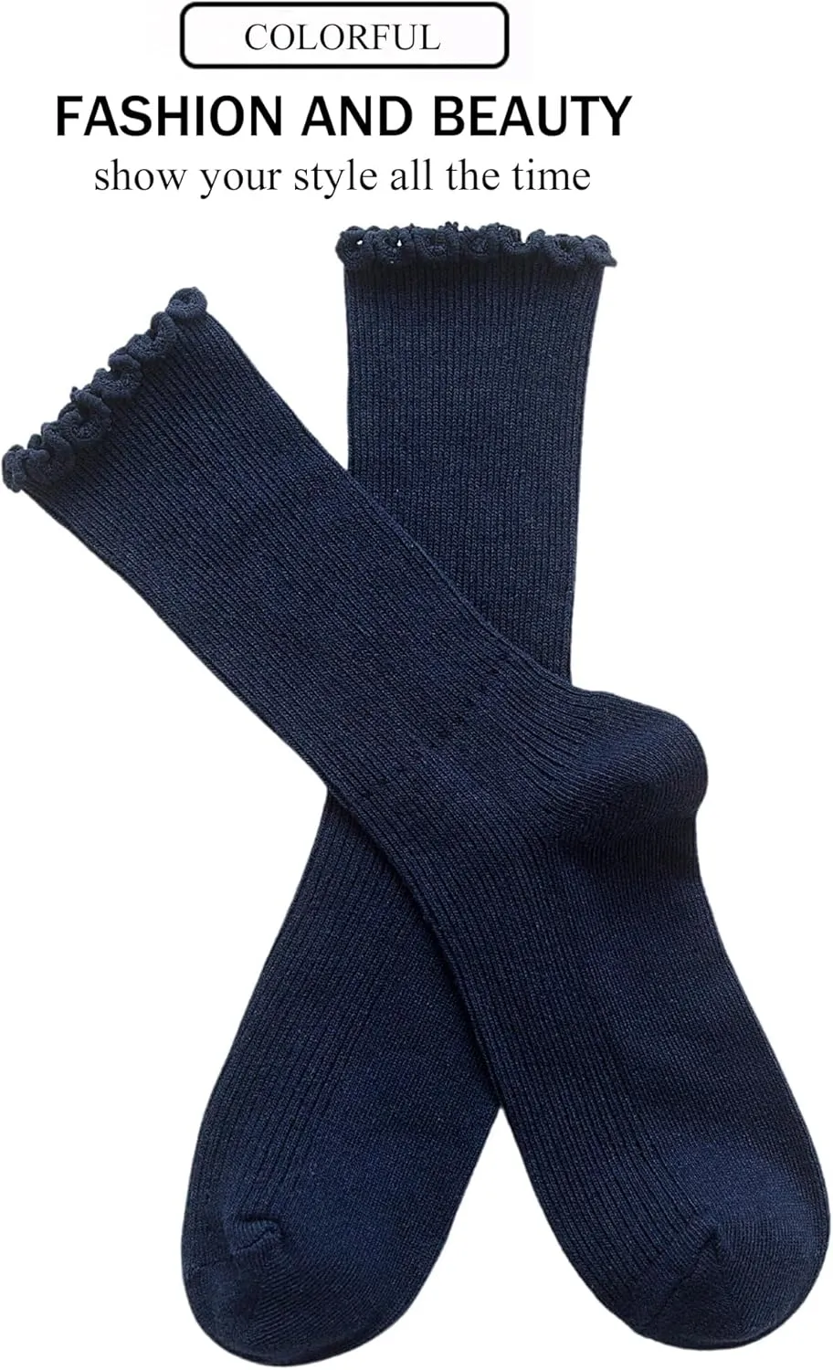 DOOVID Womens Socks Cute Ruffle Socks Cotton Turn-Cuff Frilly Crew Socks Slouch Casual Socks for Women