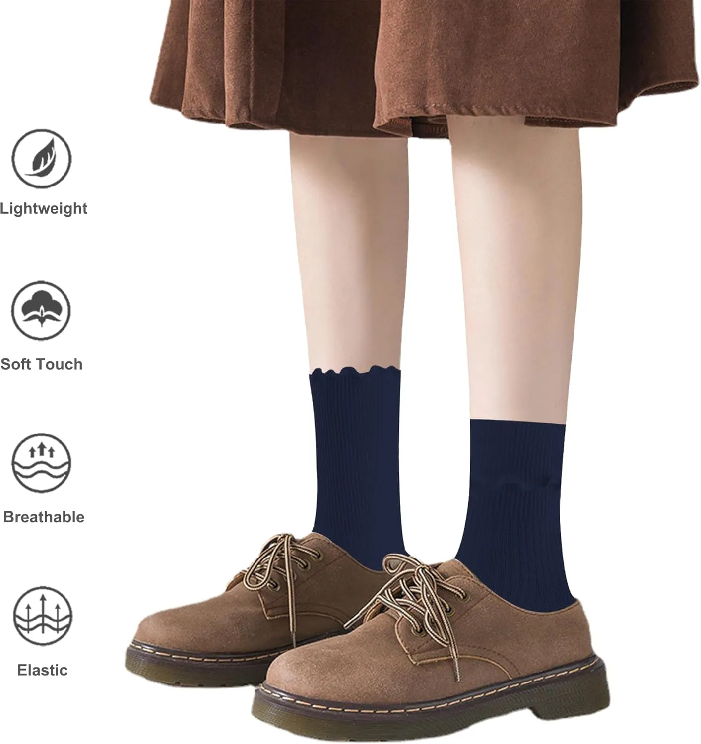 DOOVID Womens Socks Cute Ruffle Socks Cotton Turn-Cuff Frilly Crew Socks Slouch Casual Socks for Women