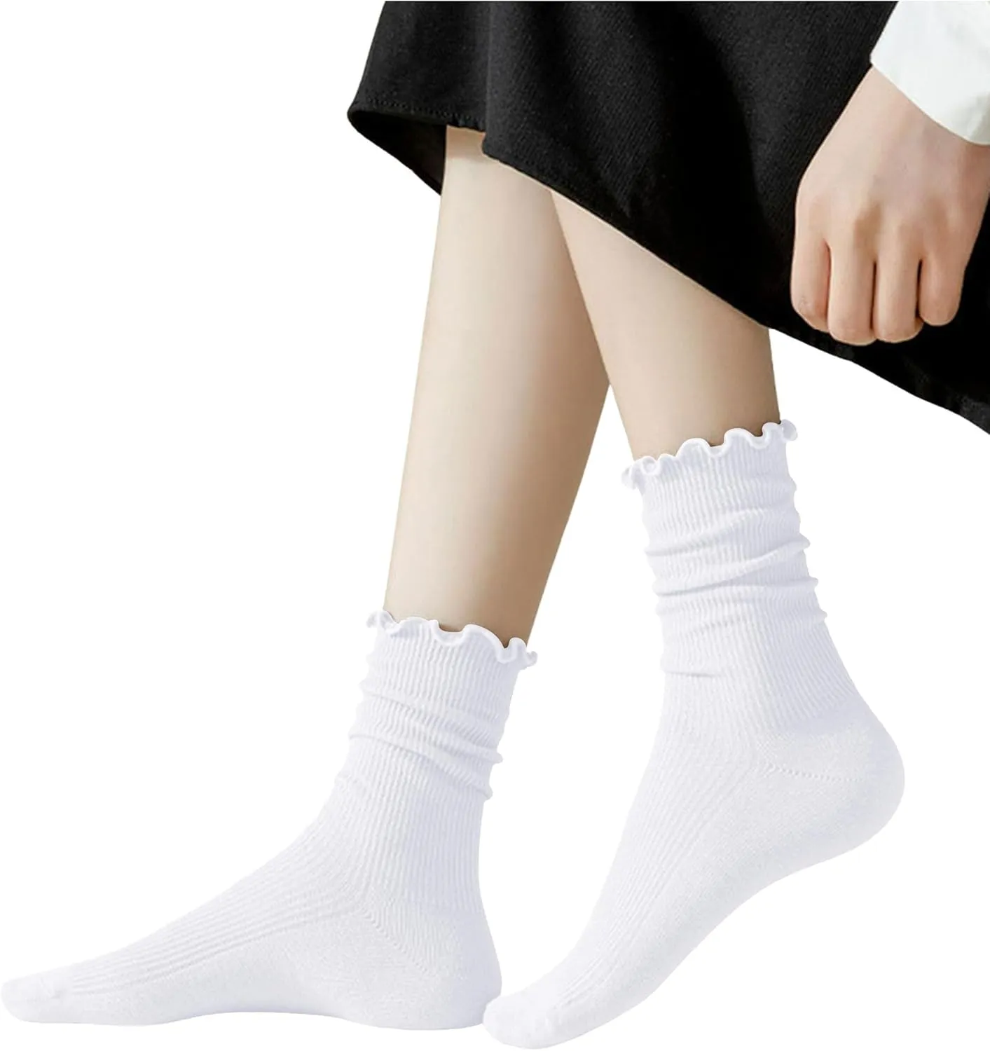 DOOVID Womens Socks Cute Ruffle Socks Cotton Turn-Cuff Frilly Crew Socks Slouch Casual Socks for Women