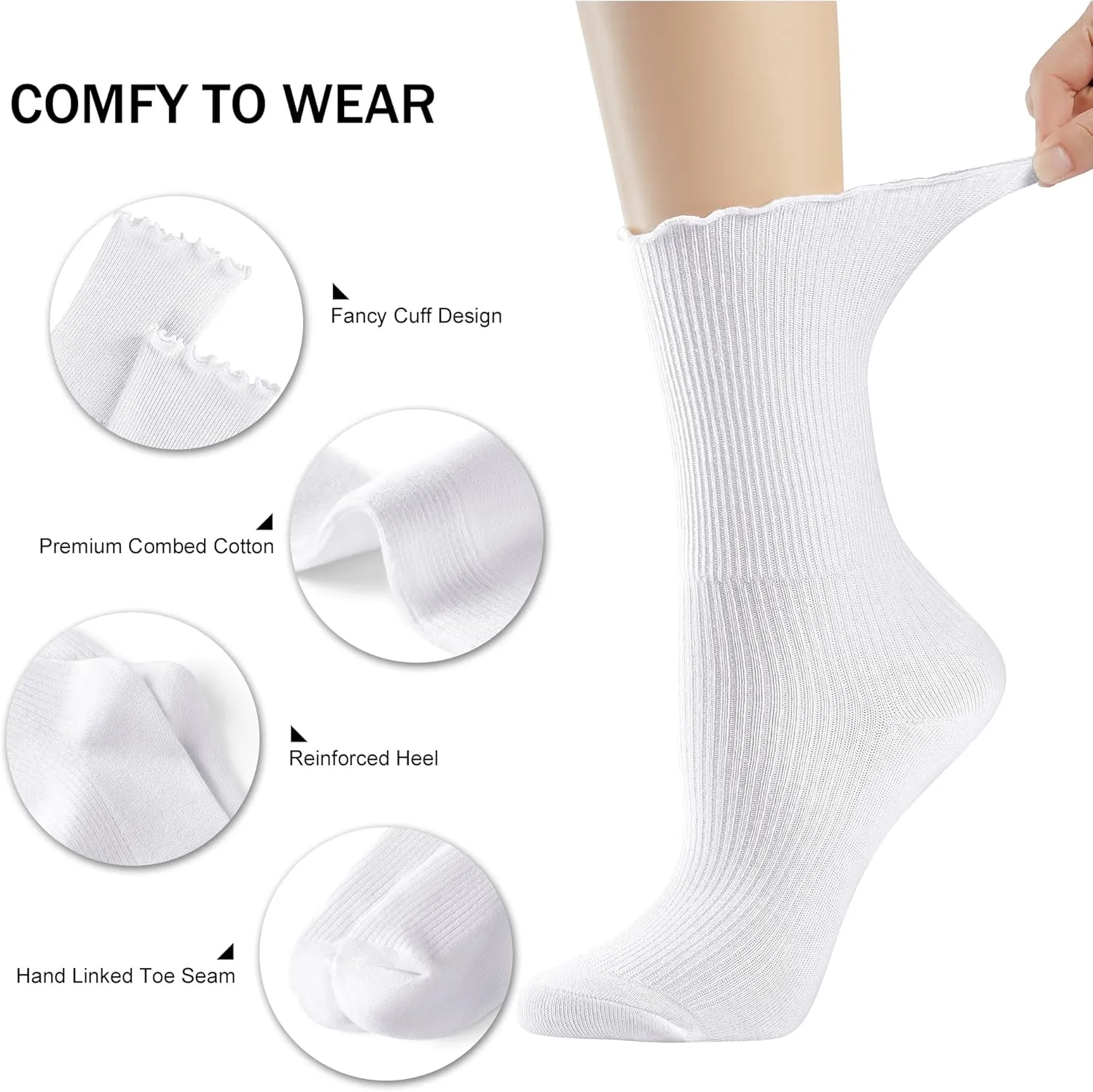 DOOVID Womens Socks Cute Ruffle Socks Cotton Turn-Cuff Frilly Crew Socks Slouch Casual Socks for Women