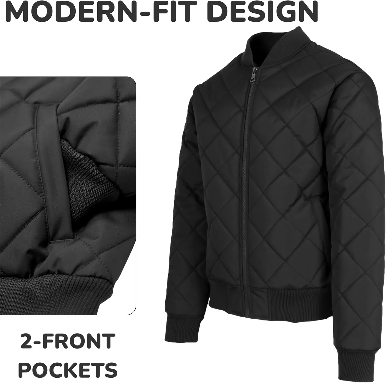 Galaxy by Harvic Men's Heavyweight Dimond Quilted Bomber Jacket Varsity Coat with Pockets (Sizes, S-2XL)