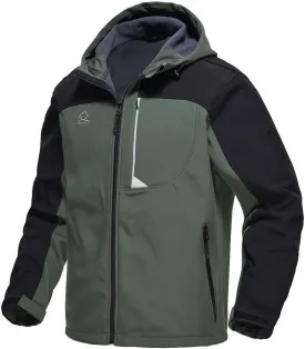 Gopune Men's Lightweight Soft Shell Jacket Fleece Lined Waterproof Hooded Hiking Winter Jacket