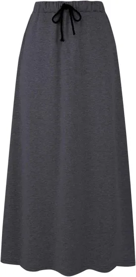 IDEALSANXUN Women's Fall Winter Fleece Lined Elastic Waist Long Skirts with Drawstring