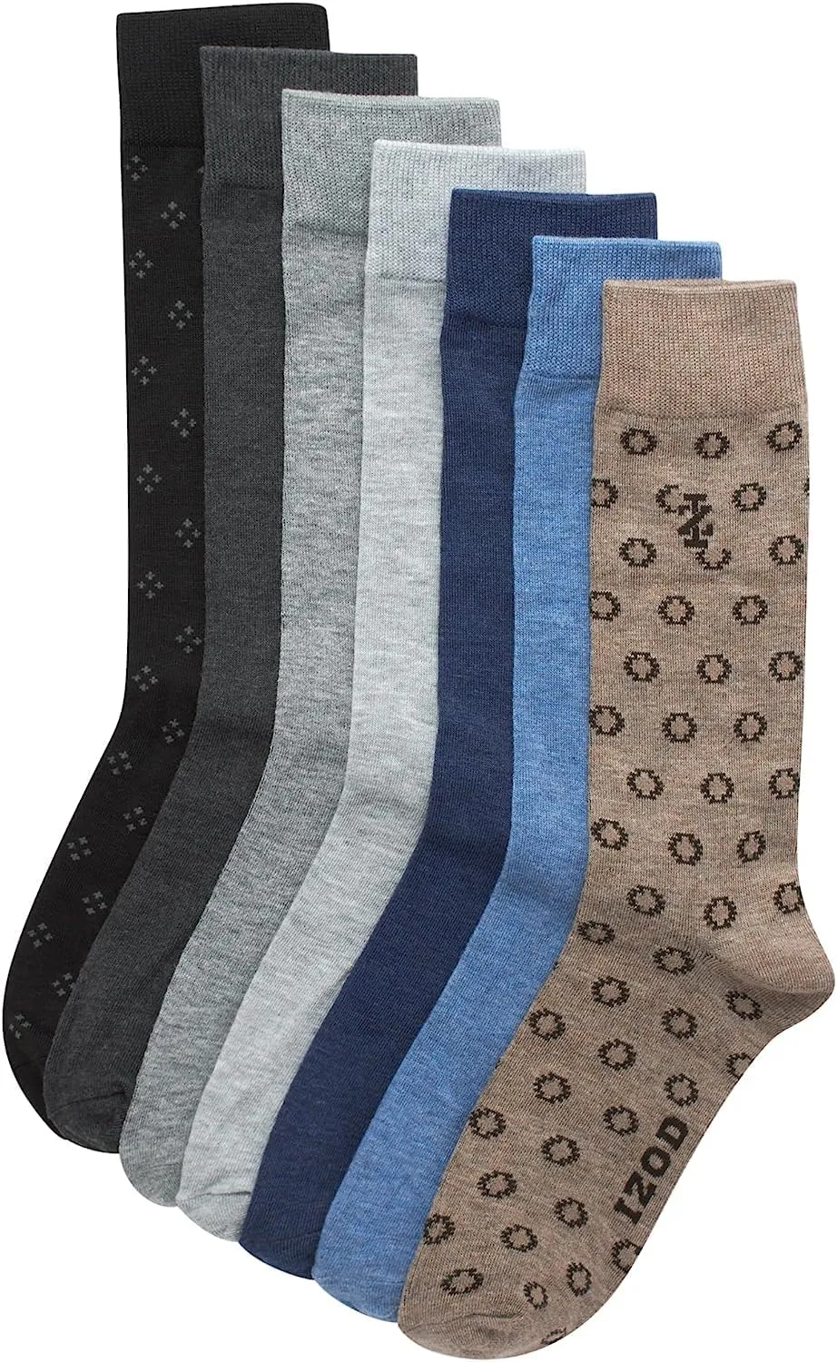 IZOD Men's Dress Socks - 7 Pack Lightweight Comfort Stretch Stay Up Cuff Mid-Calf Crew Socks - Dress Socks for Men (6-12.5)