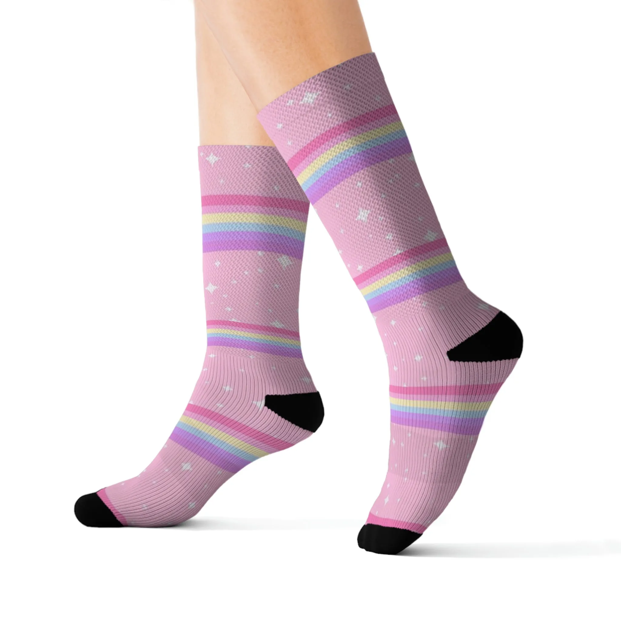 Kawaii Sparkle Cake Rainbow Beam Sublimation Socks