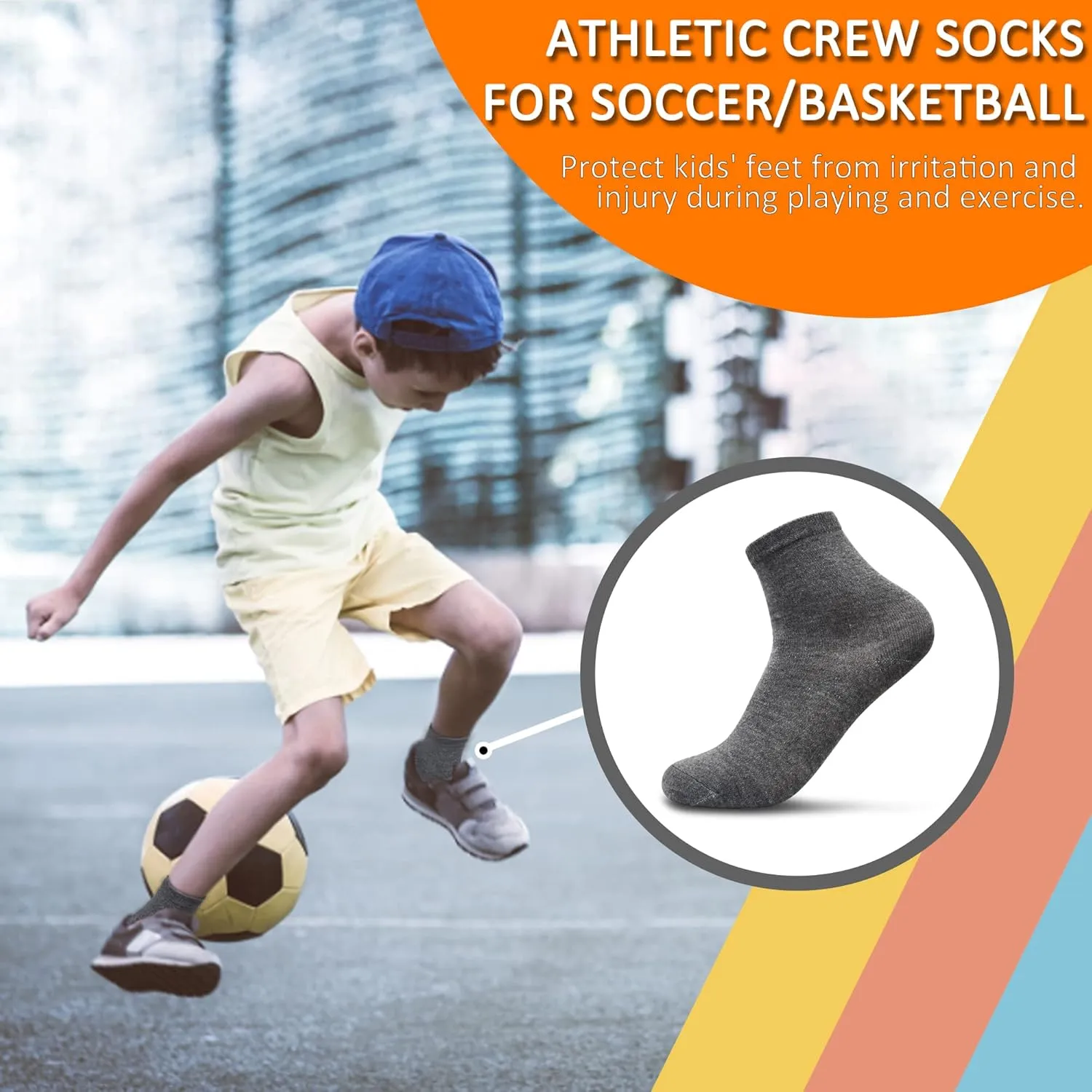 Kids Crew Socks, Mid Cut Socks for Toddler Kids Boys Girls(1-14 Years), 20 Pairs Athletic Mid Calf Sock Multipack