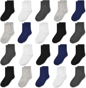 Kids Crew Socks, Mid Cut Socks for Toddler Kids Boys Girls(1-14 Years), 20 Pairs Athletic Mid Calf Sock Multipack