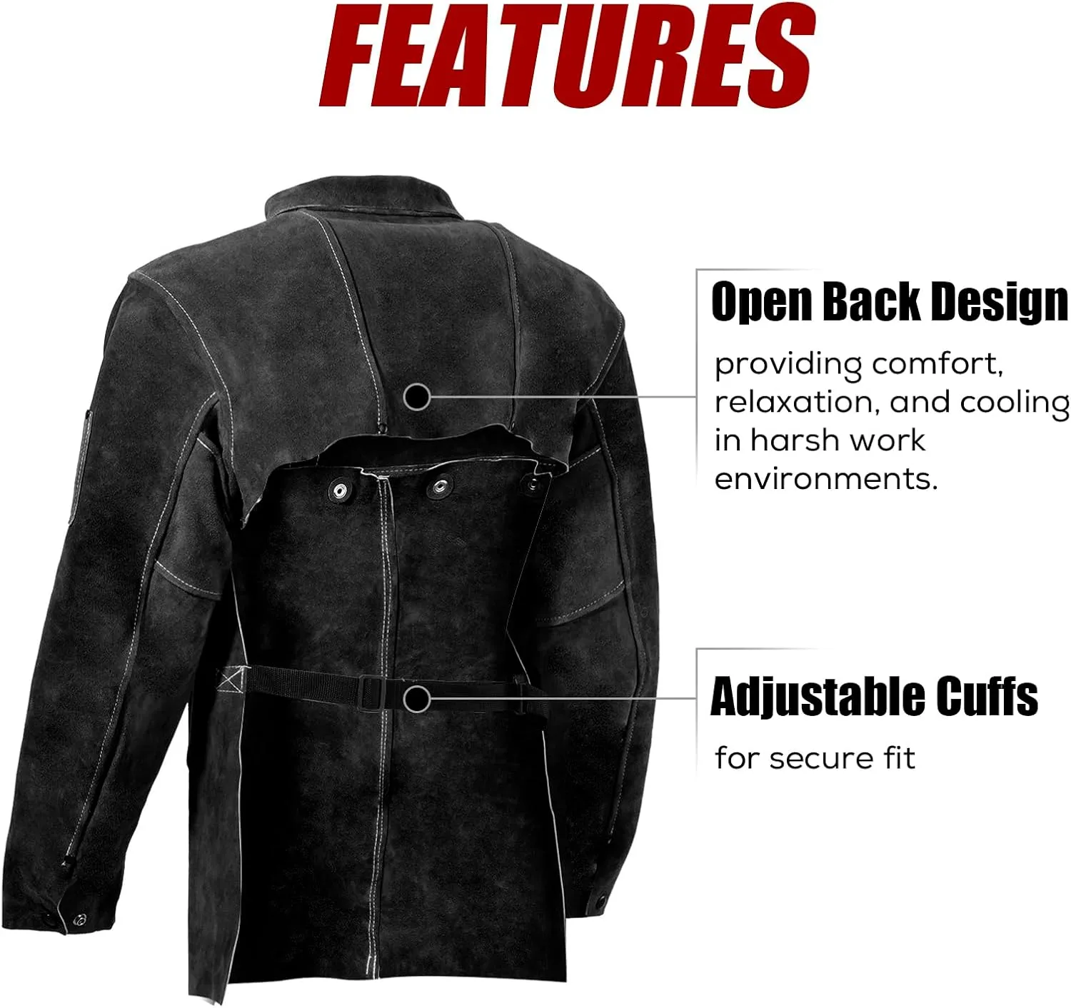 LeaSeek Leather Welding Jacket - Heavy Duty Welding Apron with Sleeve,Heat Flame Resistant Cowhide Weld Coat for Men Women.