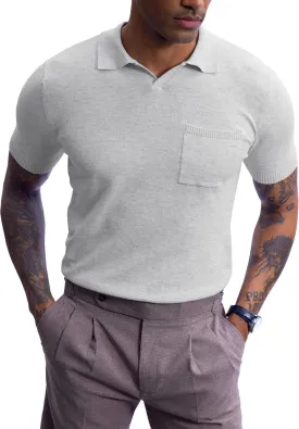 Mainfini Mens Knit Button Polo Shirts Vintage 70s Golf Shirt Casual Beach Vacation Outfit