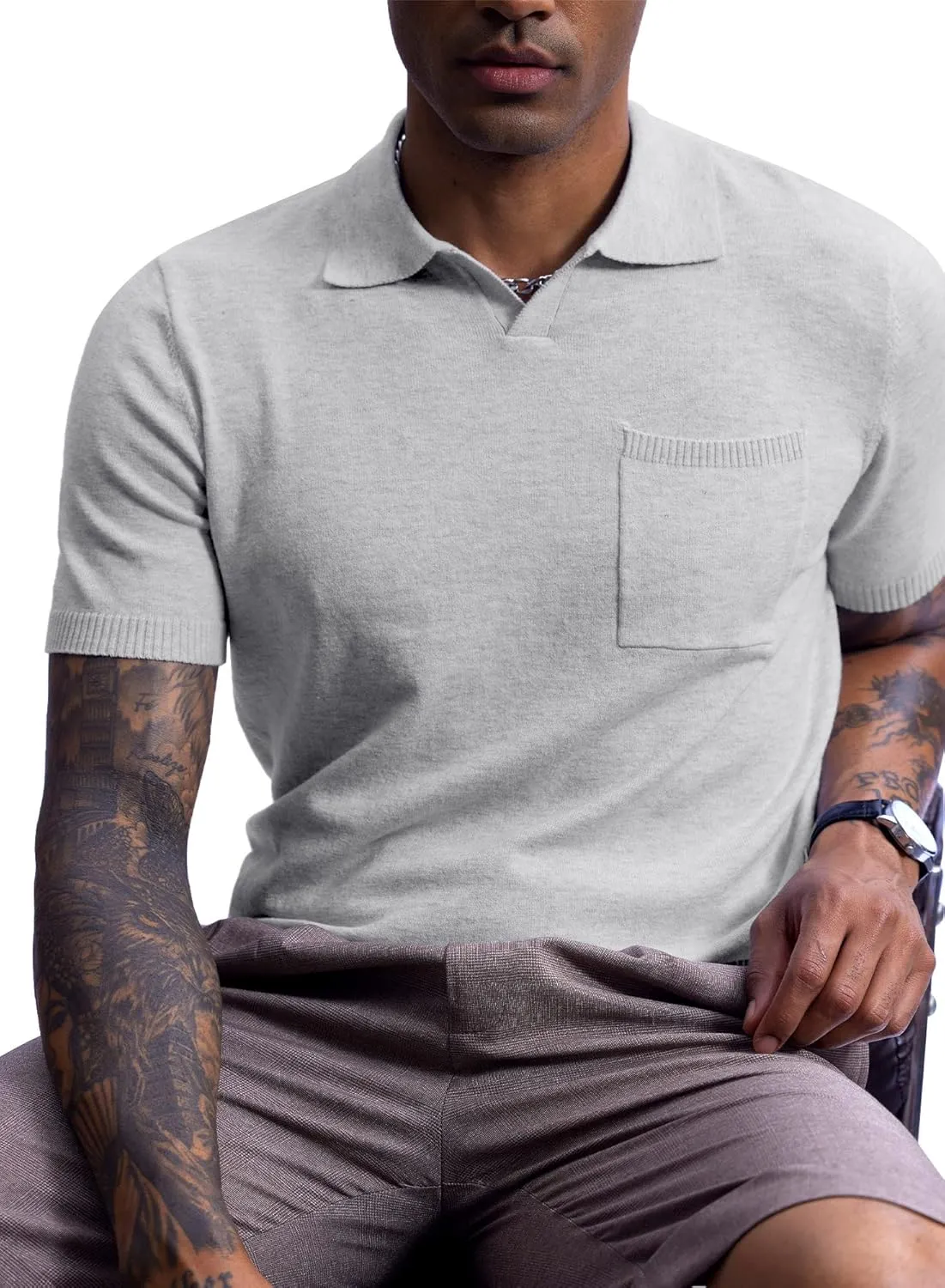 Mainfini Mens Knit Button Polo Shirts Vintage 70s Golf Shirt Casual Beach Vacation Outfit