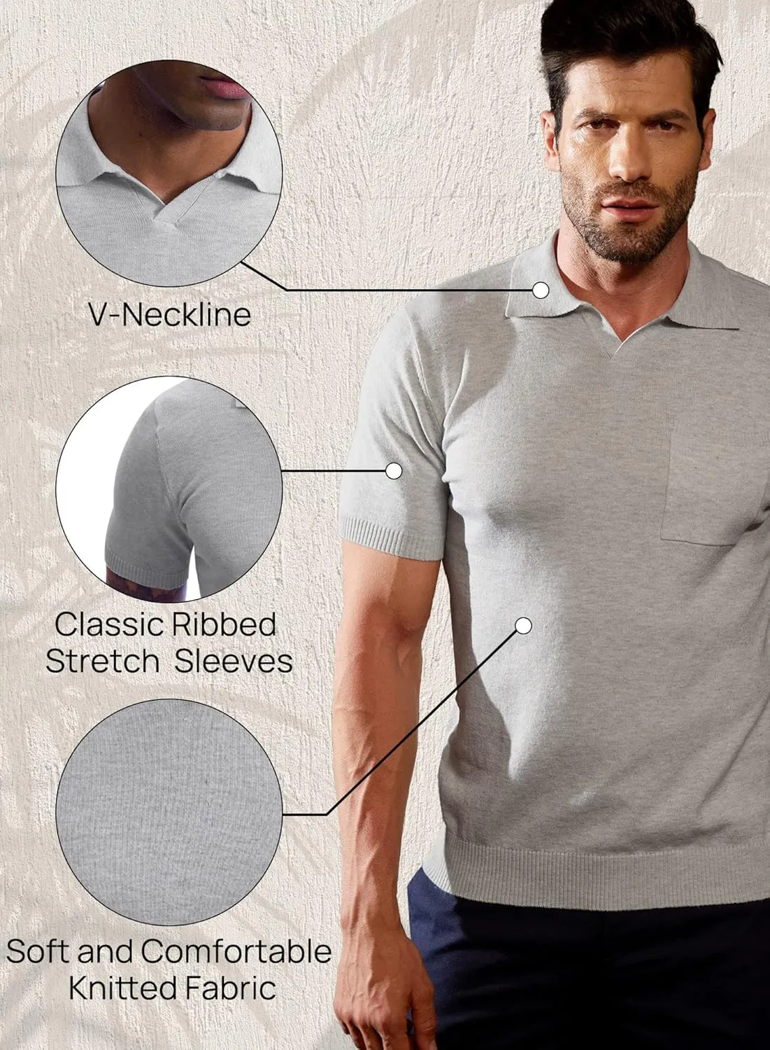Mainfini Mens Knit Button Polo Shirts Vintage 70s Golf Shirt Casual Beach Vacation Outfit