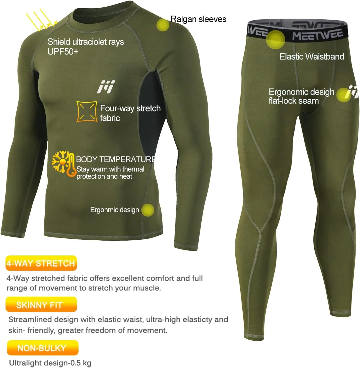MEETWEE Thermal Underwear for Men, Winter Base Layer Set Tops & Long Johns Winter Ski Cold Weather Gear for Heat Retention