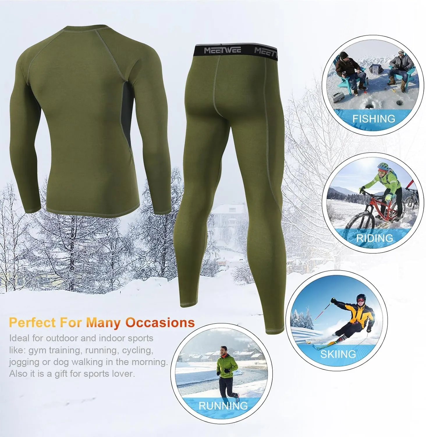 MEETWEE Thermal Underwear for Men, Winter Base Layer Set Tops & Long Johns Winter Ski Cold Weather Gear for Heat Retention