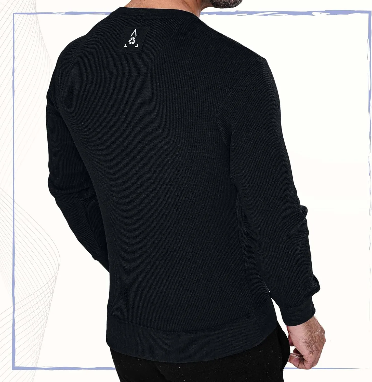 Men's Long Sleeve Waffle Thermal Shirt Top, Knitted Sweater, Sweatshirt for Men
