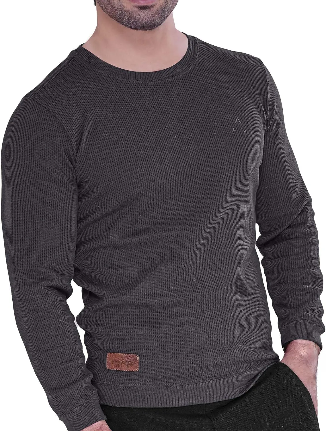 Men's Long Sleeve Waffle Thermal Shirt Top, Knitted Sweater, Sweatshirt for Men