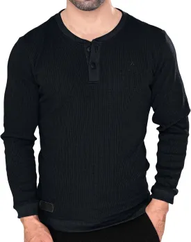 Men's Long Sleeve Waffle Thermal Shirt Top, Knitted Sweater, Sweatshirt for Men
