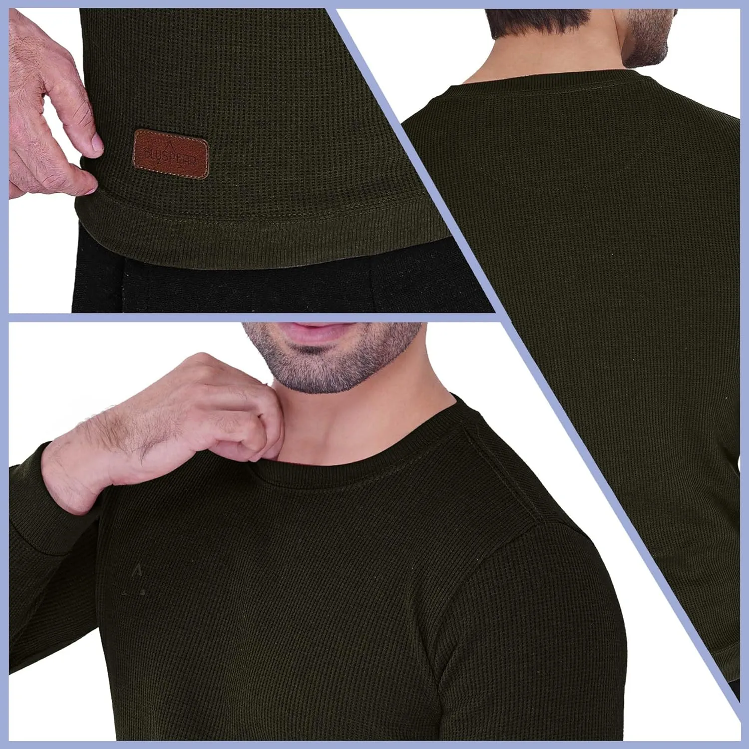 Men's Long Sleeve Waffle Thermal Shirt Top, Knitted Sweater, Sweatshirt for Men
